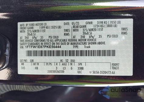 2023 Ford F-150 Lariat from USA, damaged, VIN 1FTFW1E87PKE56444